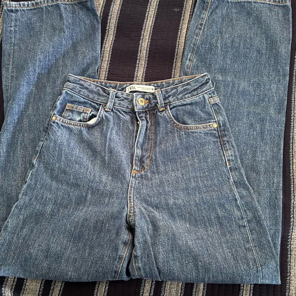 Zara High Rise Wide Leg Jeans Size 4 Medium Wash Denim - Picture 4 of 11